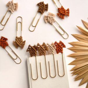 Macrame paper clip craft on white background
